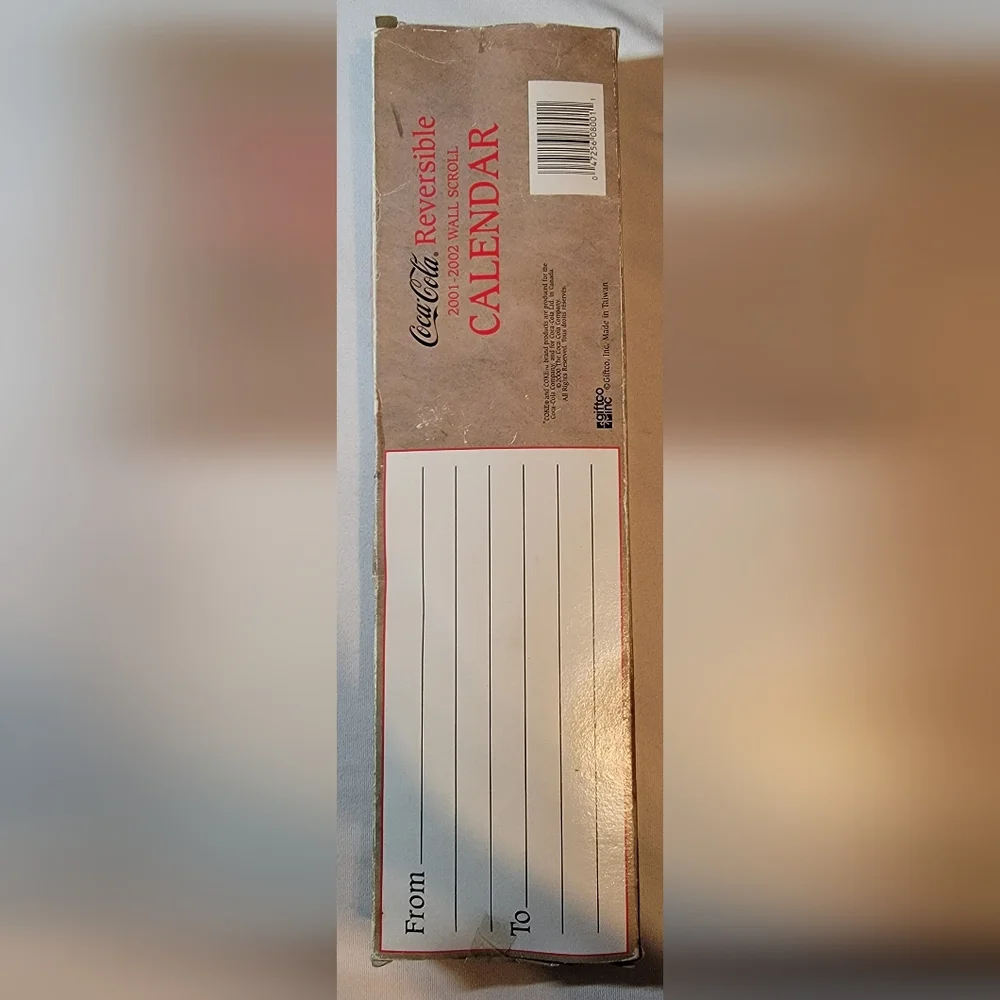 Coca Cola 2001 / 2002 Double Sided Bamboo Scroll Calendar W/ Box VINTAGE